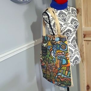 TRUE RELIGION Canvas Shoulder Bag, beautiful artwork on front.
